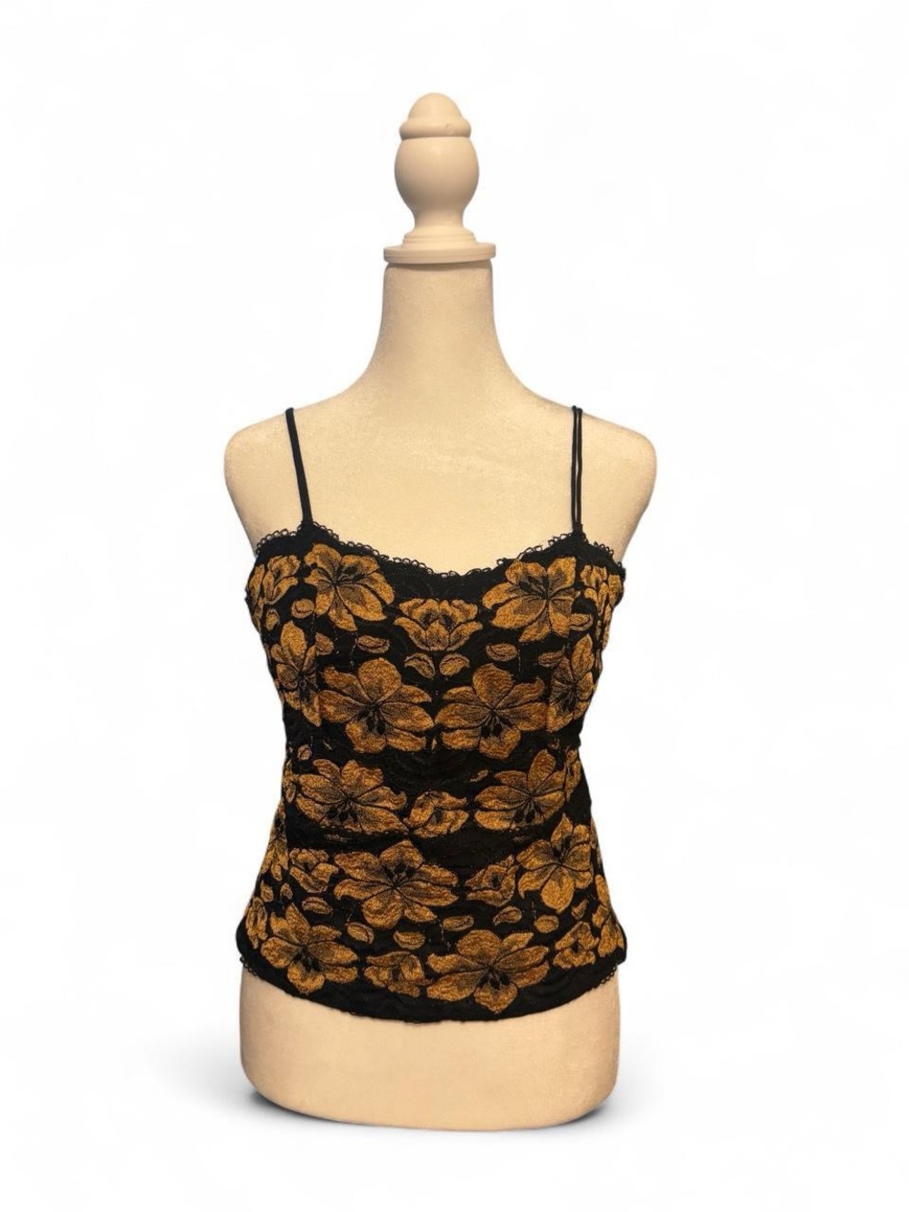 Cosabella Black Cami with Gold Floral Lace